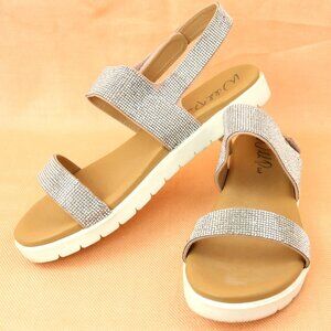 Wild Pair Sallee Silver Rhinstone Sparkle Cushioned Hook and Loop Sandals 9.5